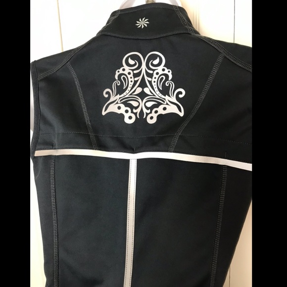 ATHLETA Running Vest Jacket Reflective Gray Orange Breathable Paisley Scroll - Picture 5 of 10
